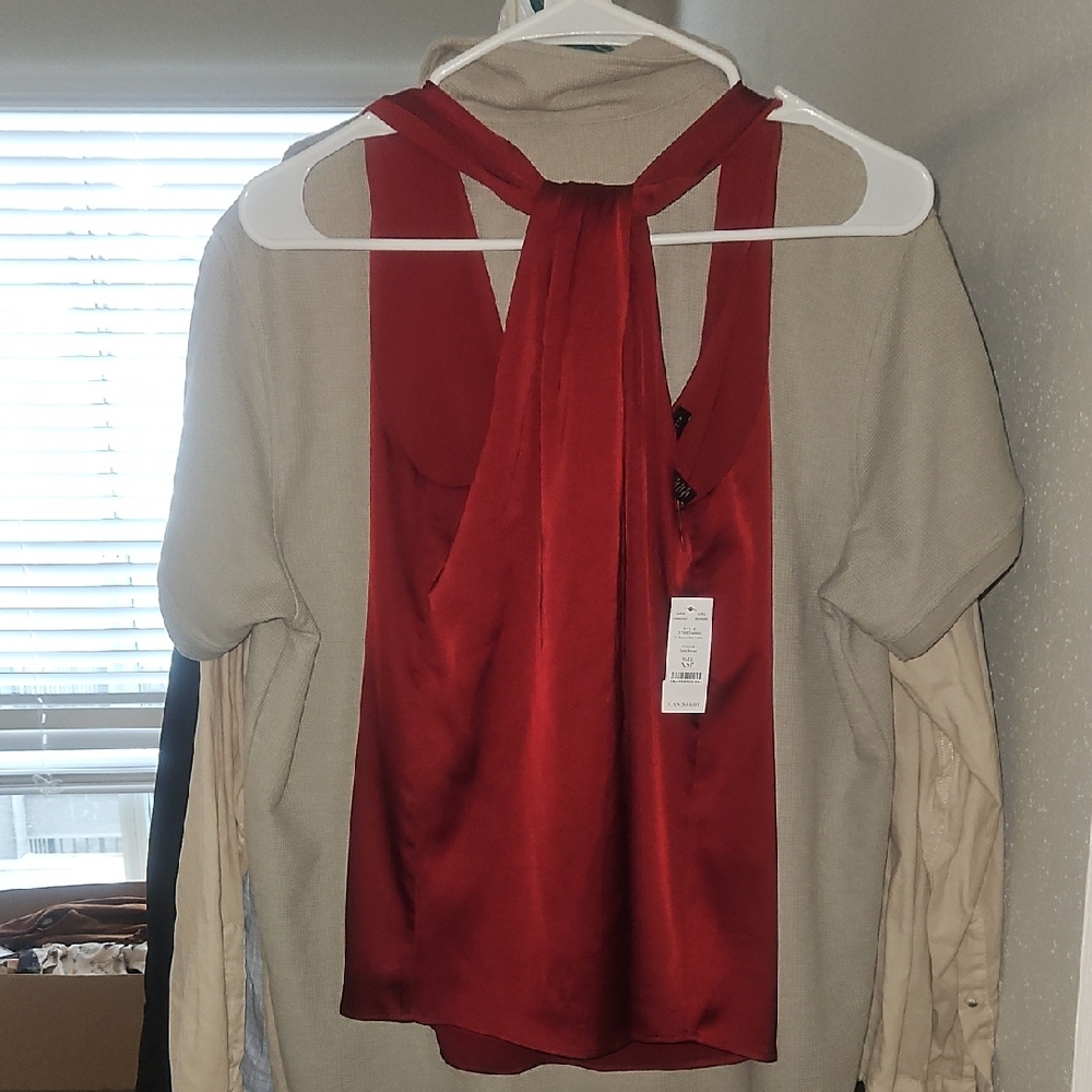 White House Black Market Red Halter Blouse
